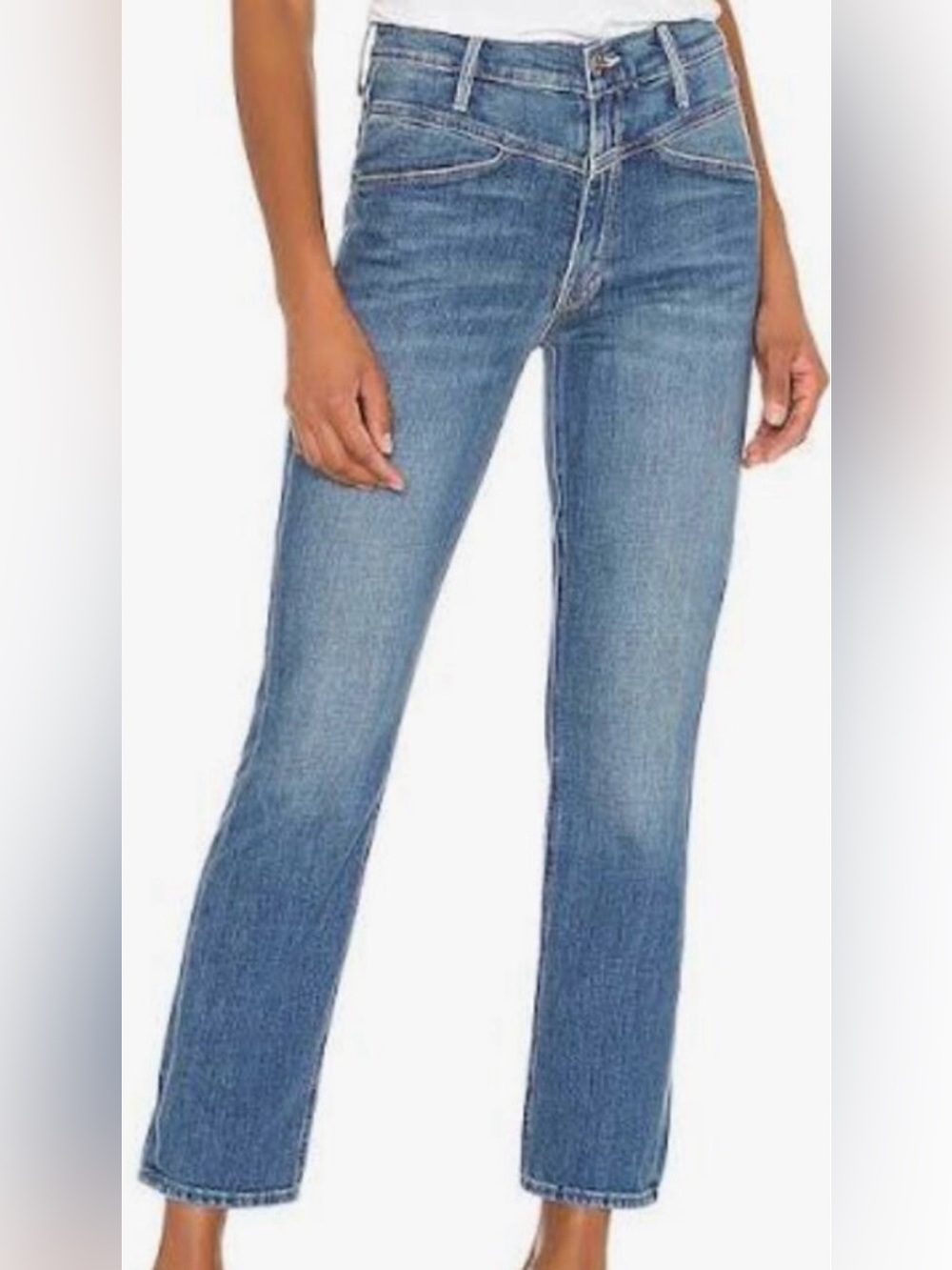 Mother Jeans The Dazzler Yoke Front Ankle Mid Rise Straight Denim Wander Dust 26